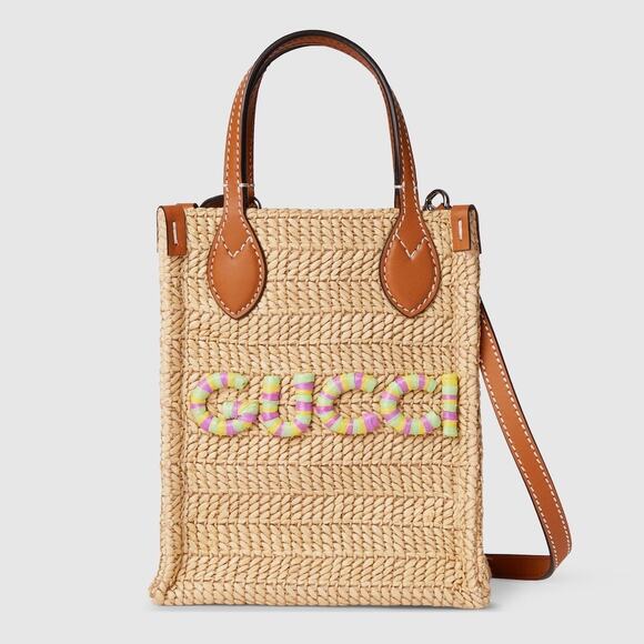 Gucci Brown Super Mini Straw-Effect Bag 'Natural Raffia Viscose NWT - Picture 2 of 6